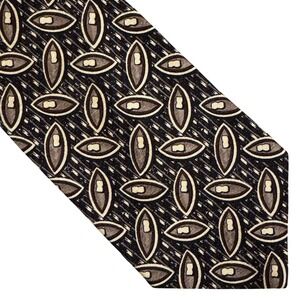 Biella Italy Silk Tie Mens Geometric Abstract Eye Medallion Black Taupe Italian